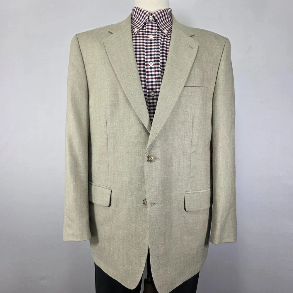 Club Room Men's Sport Coat Blazer Two‎ Button Beige Poly/Twill Size 46R